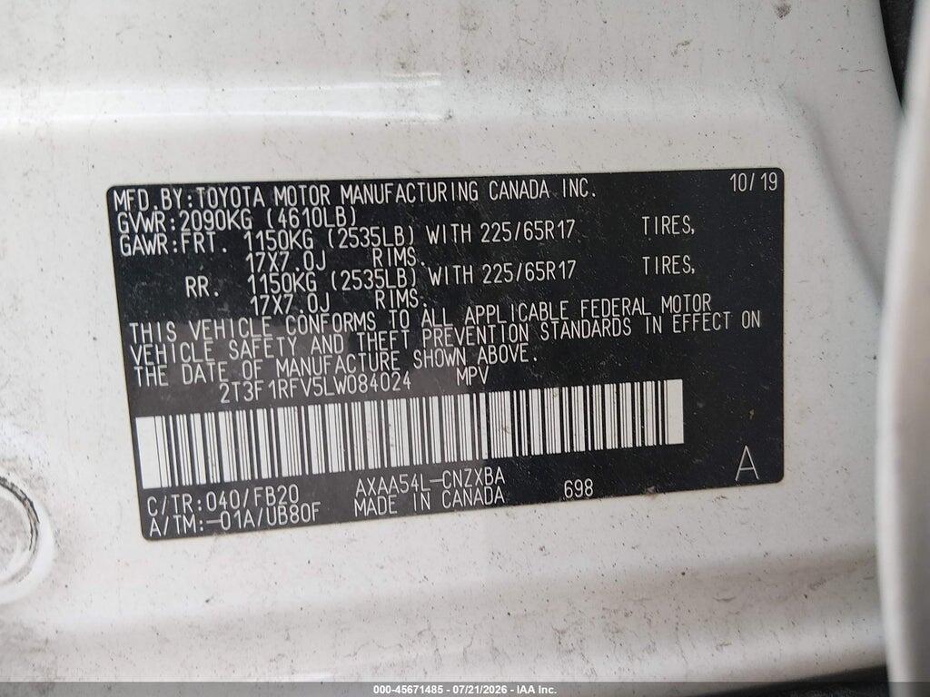 2T3F1RFV5LW084024 2020 TOYOTA RAV4 photo no. 9