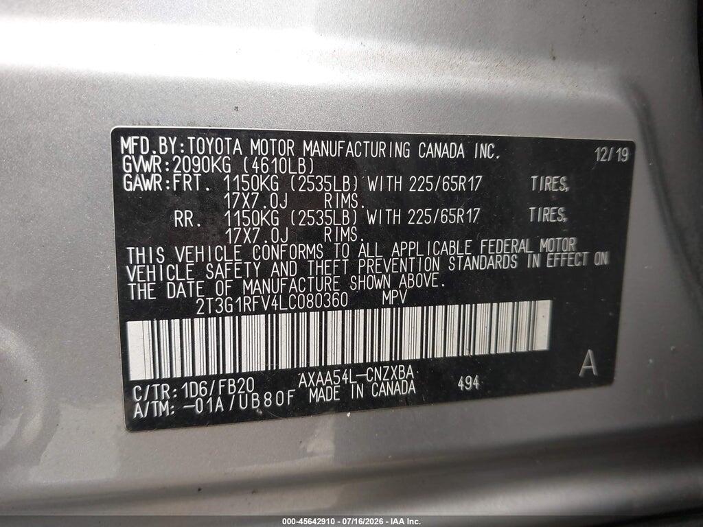 2T3G1RFV4LC080360 2020 TOYOTA RAV4 photo no. 9