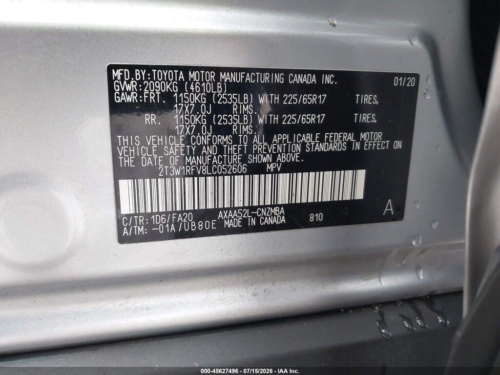 2T3W1RFV8LC052606 2020 TOYOTA RAV4 photo no. 9