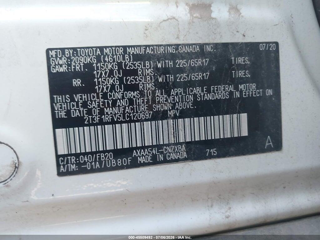 2T3F1RFV5LC120697 2020 TOYOTA RAV4 photo no. 9