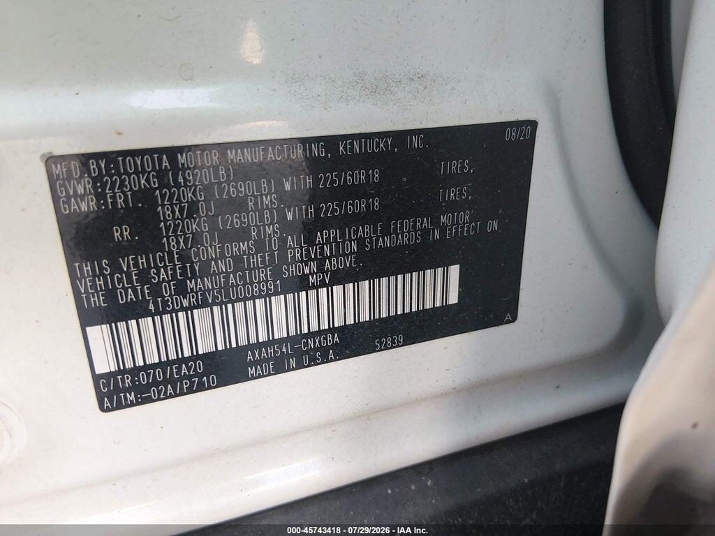 4T3DWRFV5LU008991 2020 TOYOTA RAV4 HYBRID photo no. 9