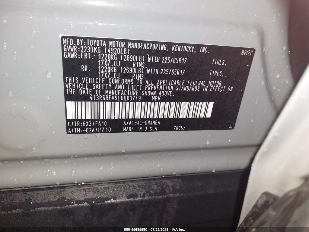 4T3R6RFV9LU003749 2020 TOYOTA RAV4 HYBRID photo no. 9