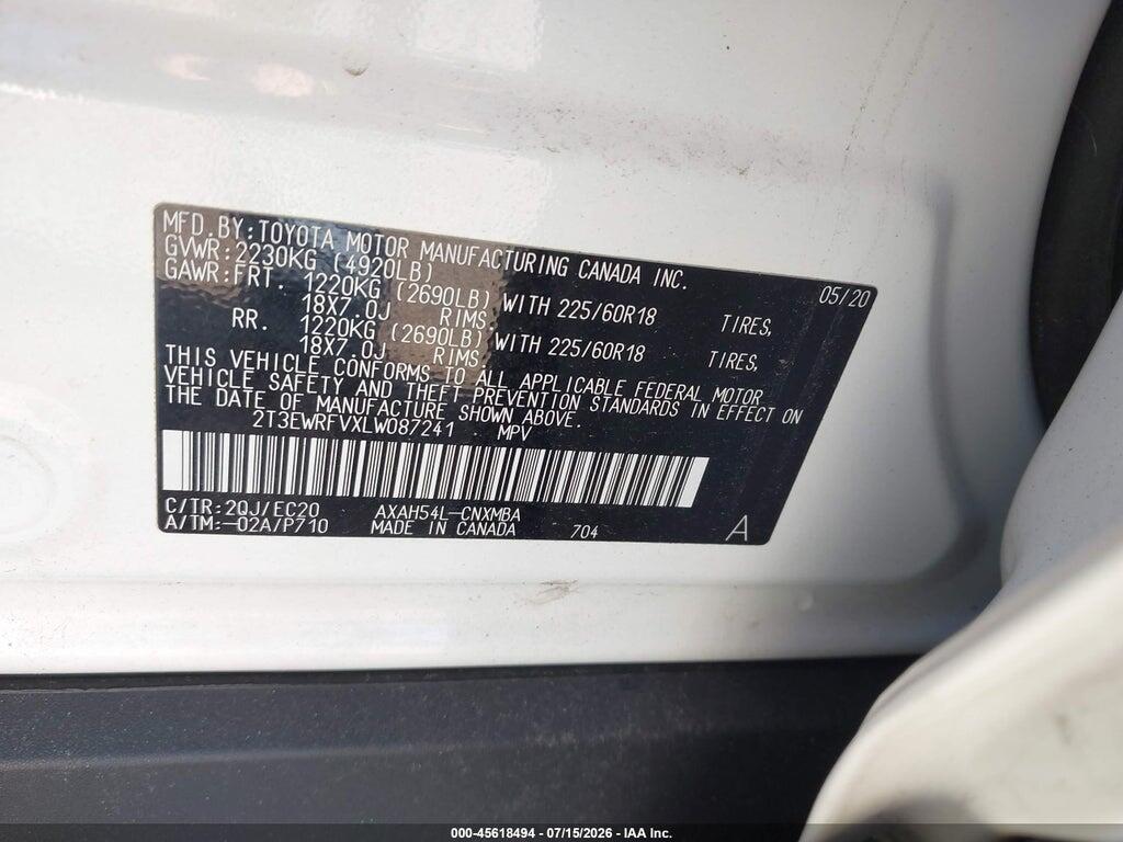 2T3EWRFVXLW087241 2020 TOYOTA RAV4 HYBRID photo no. 9