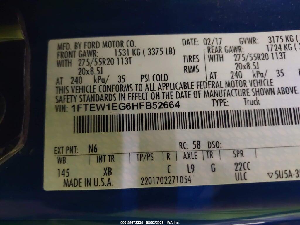 1FTEW1EG6HFB52664 2017 FORD F-150 photo no. 9