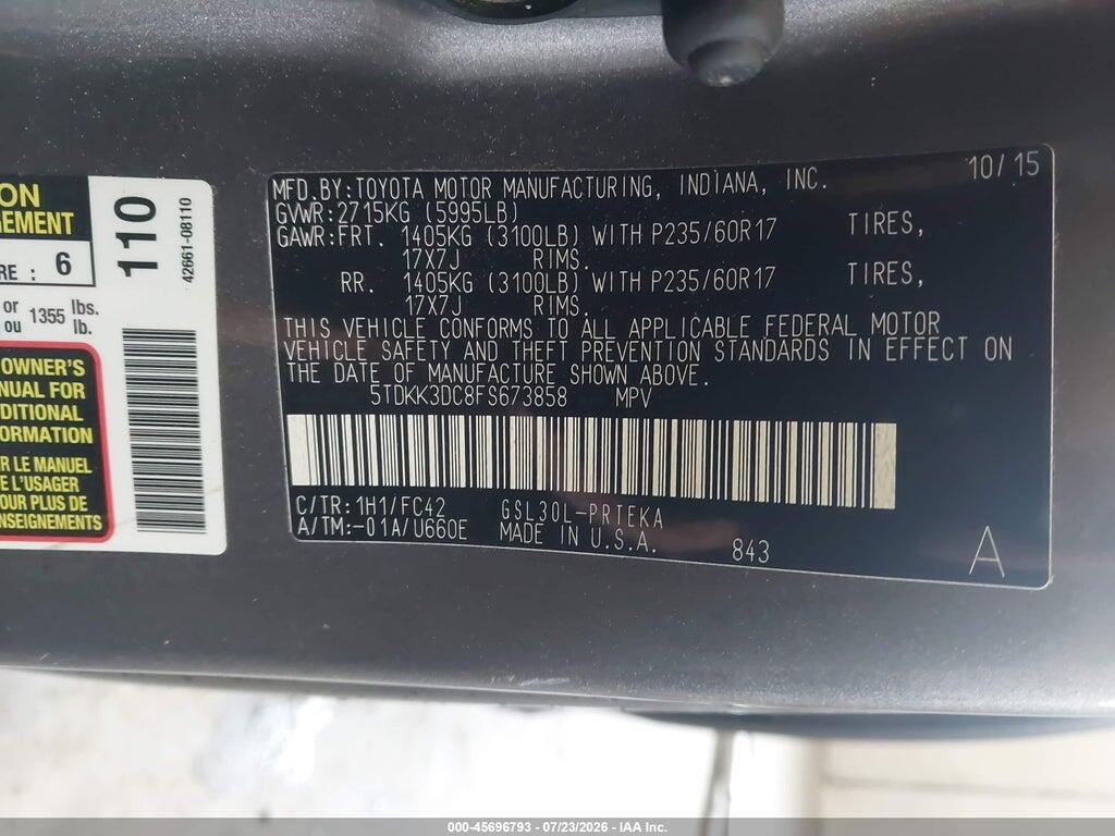 5TDKK3DC8FS673858 2015 TOYOTA SIENNA photo no. 9