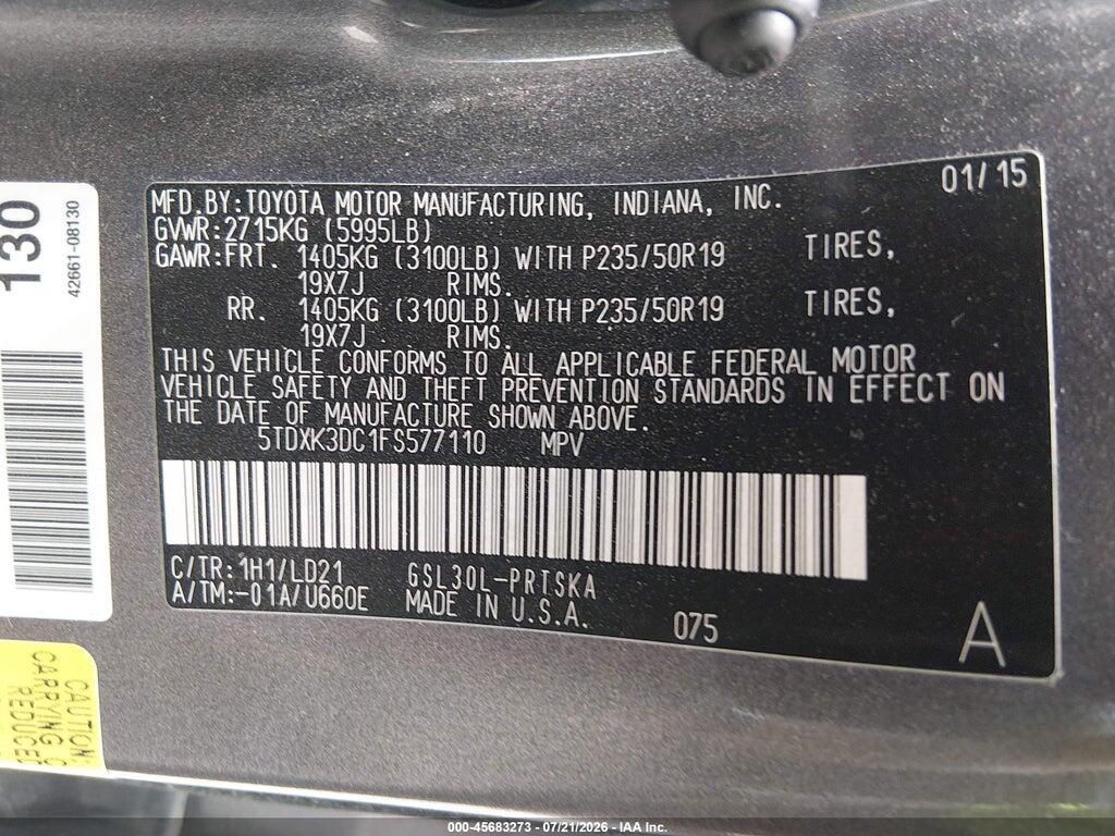 5TDXK3DC1FS577110 2015 TOYOTA SIENNA photo no. 9