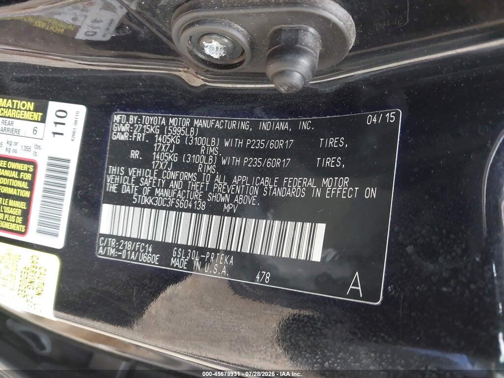 5TDKK3DC3FS604138 2015 TOYOTA SIENNA photo no. 9