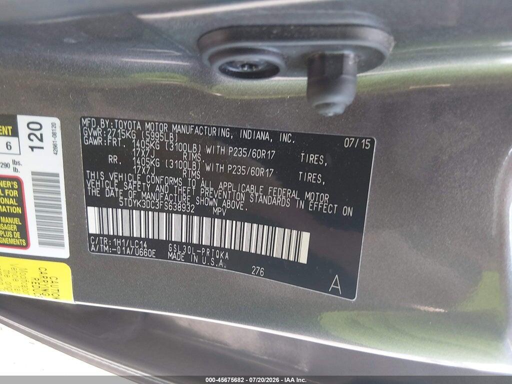 5TDYK3DC3FS638932 2015 TOYOTA SIENNA photo no. 9