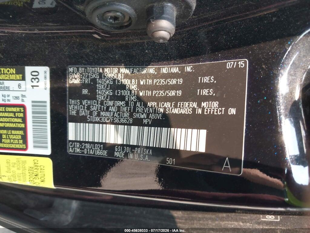 5TDXK3DC7FS636628 2015 TOYOTA SIENNA photo no. 9