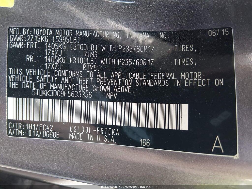 5TDKK3DC9FS633336 2015 TOYOTA SIENNA photo no. 9