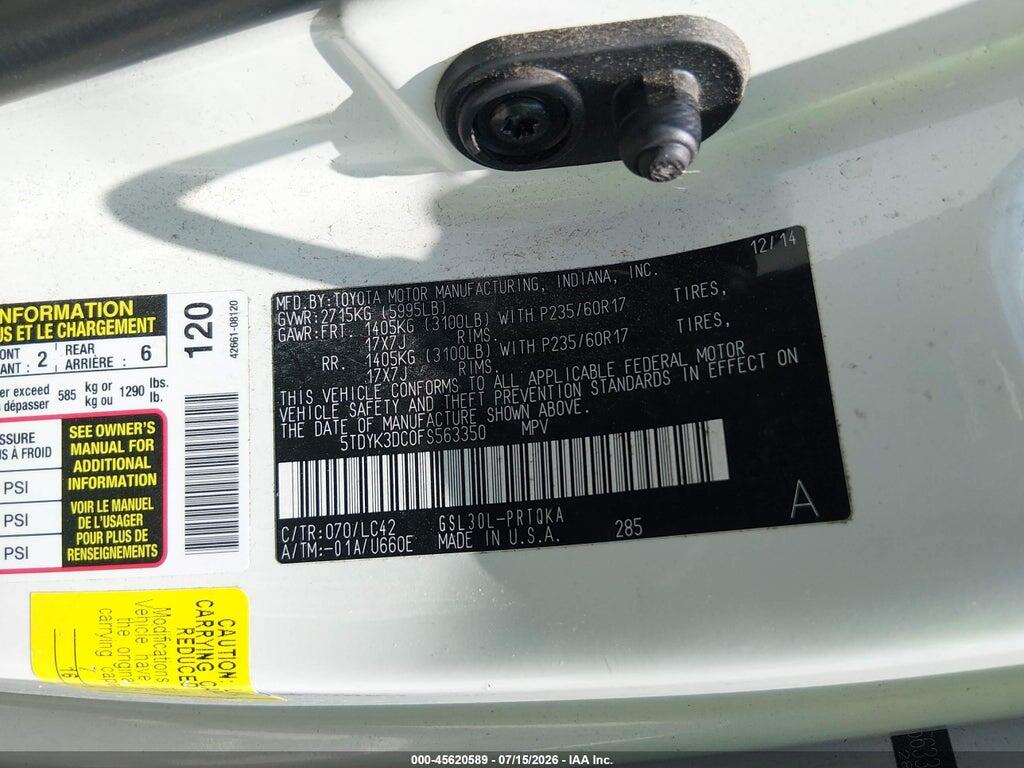 5TDYK3DC0FS563350 2015 TOYOTA SIENNA photo no. 9