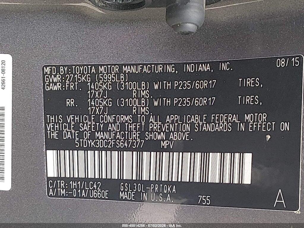 5TDYK3DC2FS647377 2015 TOYOTA SIENNA photo no. 9