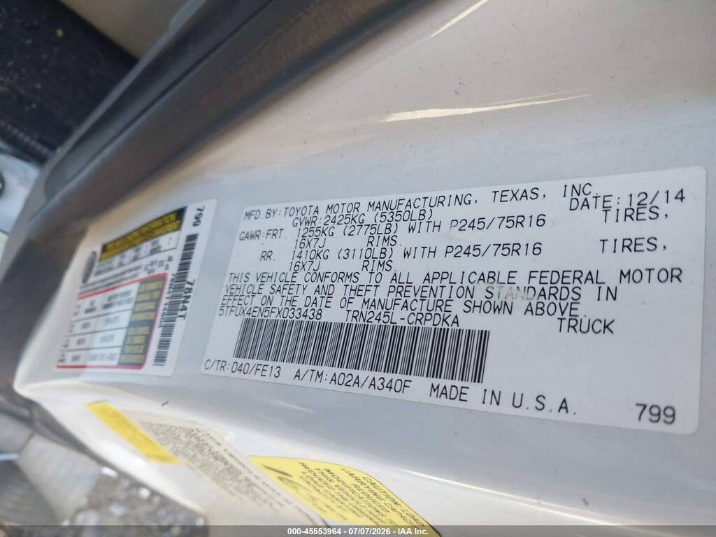 5TFUX4EN5FX033438 2015 TOYOTA TACOMA photo no. 9