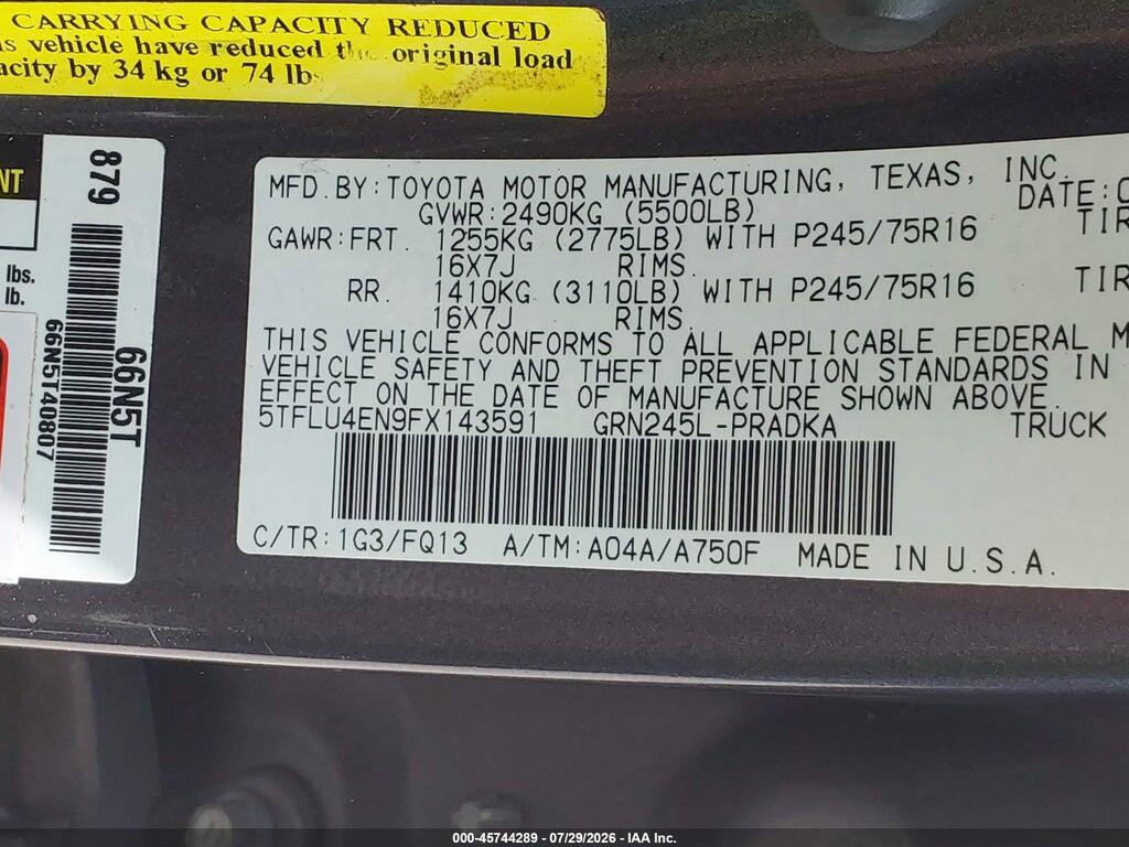 5TFLU4EN9FX143591 2015 TOYOTA TACOMA photo no. 9