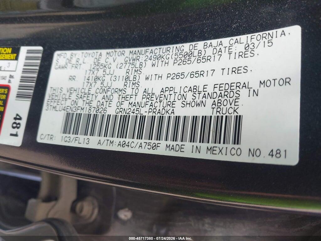 3TMLU4EN3FM187026 2015 TOYOTA TACOMA photo no. 9