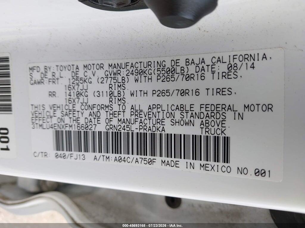 3TMLU4ENXFM166027 2015 TOYOTA TACOMA photo no. 9
