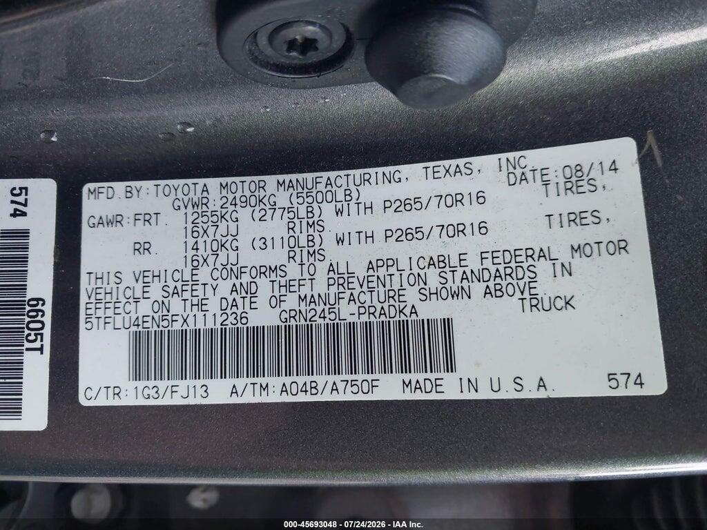 5TFLU4EN5FX111236 2015 TOYOTA TACOMA photo no. 9