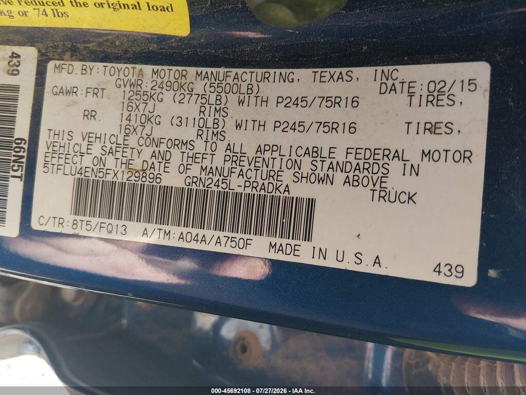 5TFLU4EN5FX129896 2015 TOYOTA TACOMA photo no. 9