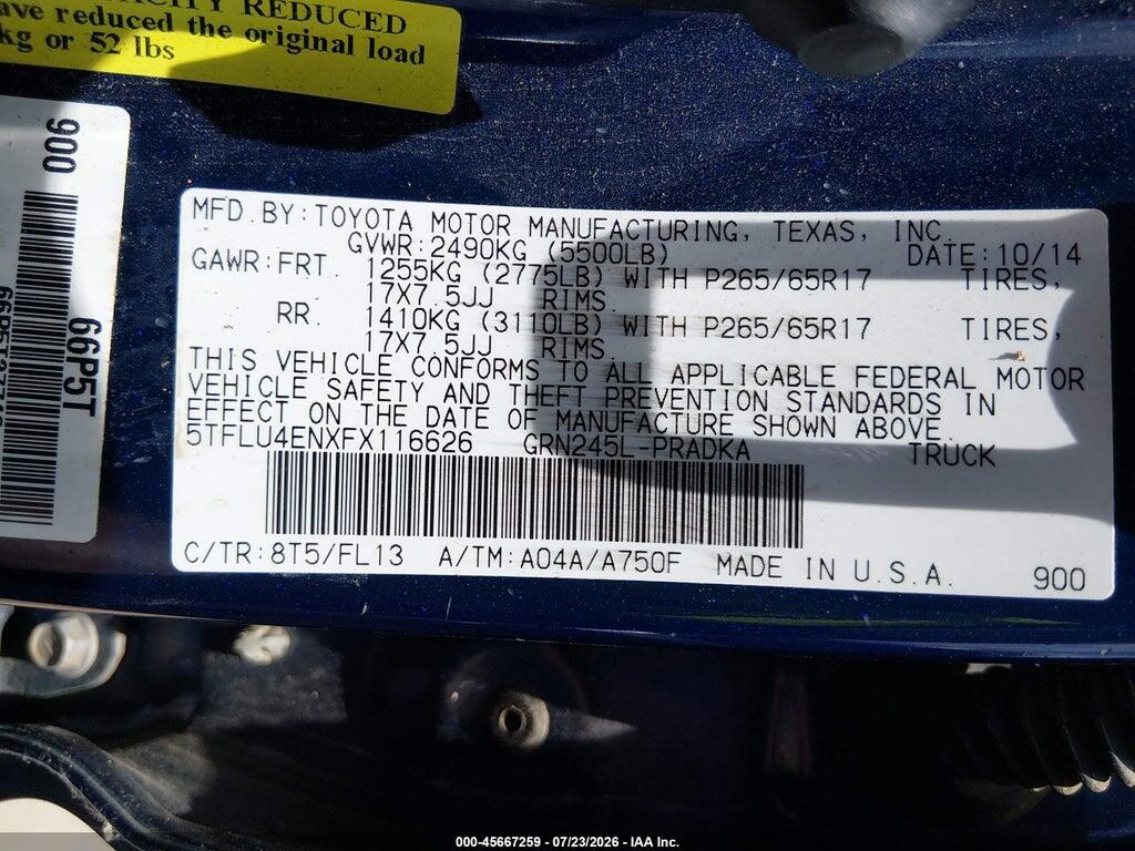 5TFLU4ENXFX116626 2015 TOYOTA TACOMA photo no. 9