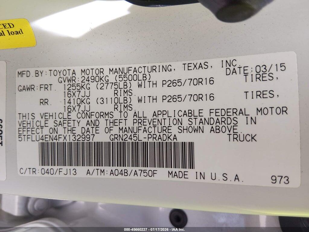 5TFLU4EN4FX132997 2015 TOYOTA TACOMA photo no. 9