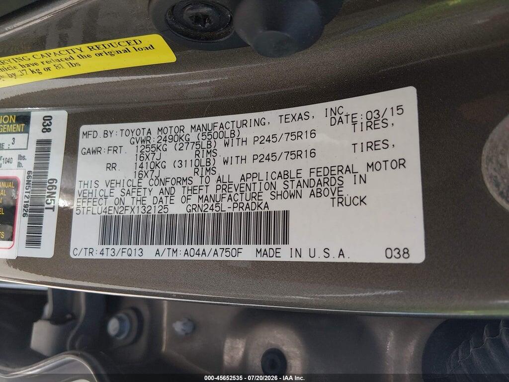 5TFLU4EN2FX132125 2015 TOYOTA TACOMA photo no. 9