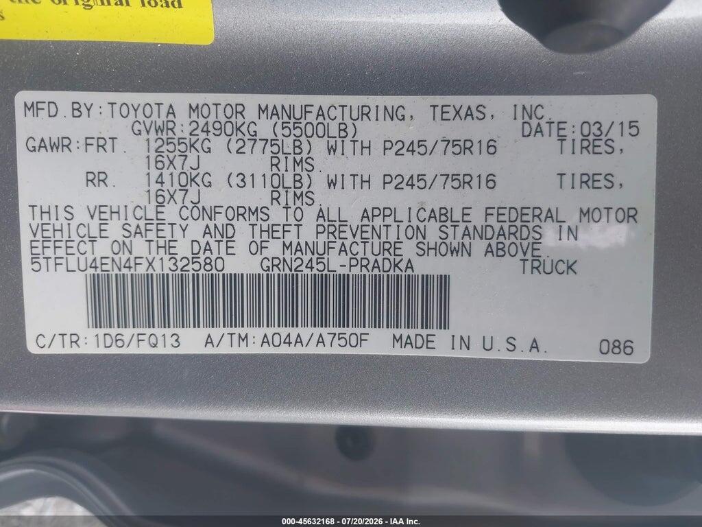 5TFLU4EN4FX132580 2015 TOYOTA TACOMA photo no. 9