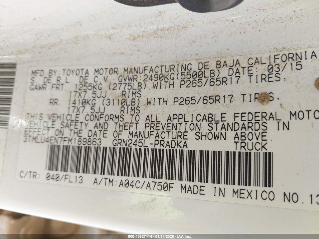 3TMLU4EN7FM189863 2015 TOYOTA TACOMA photo no. 9