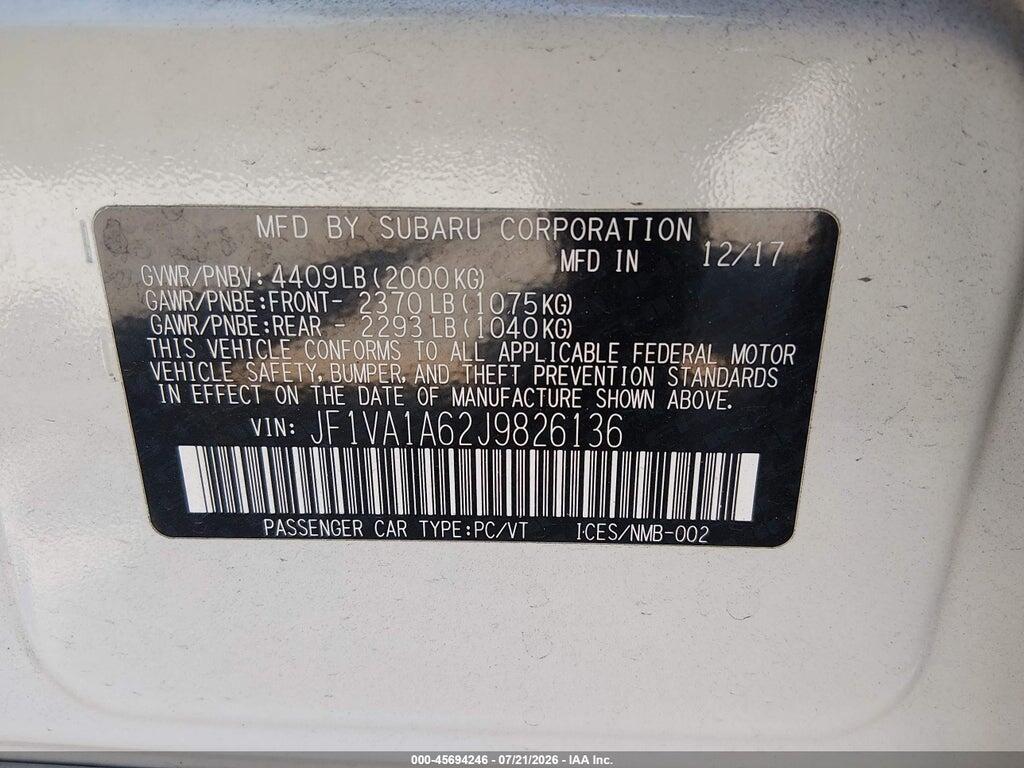 JF1VA1A62J9826136 2018 SUBARU WRX photo no. 9