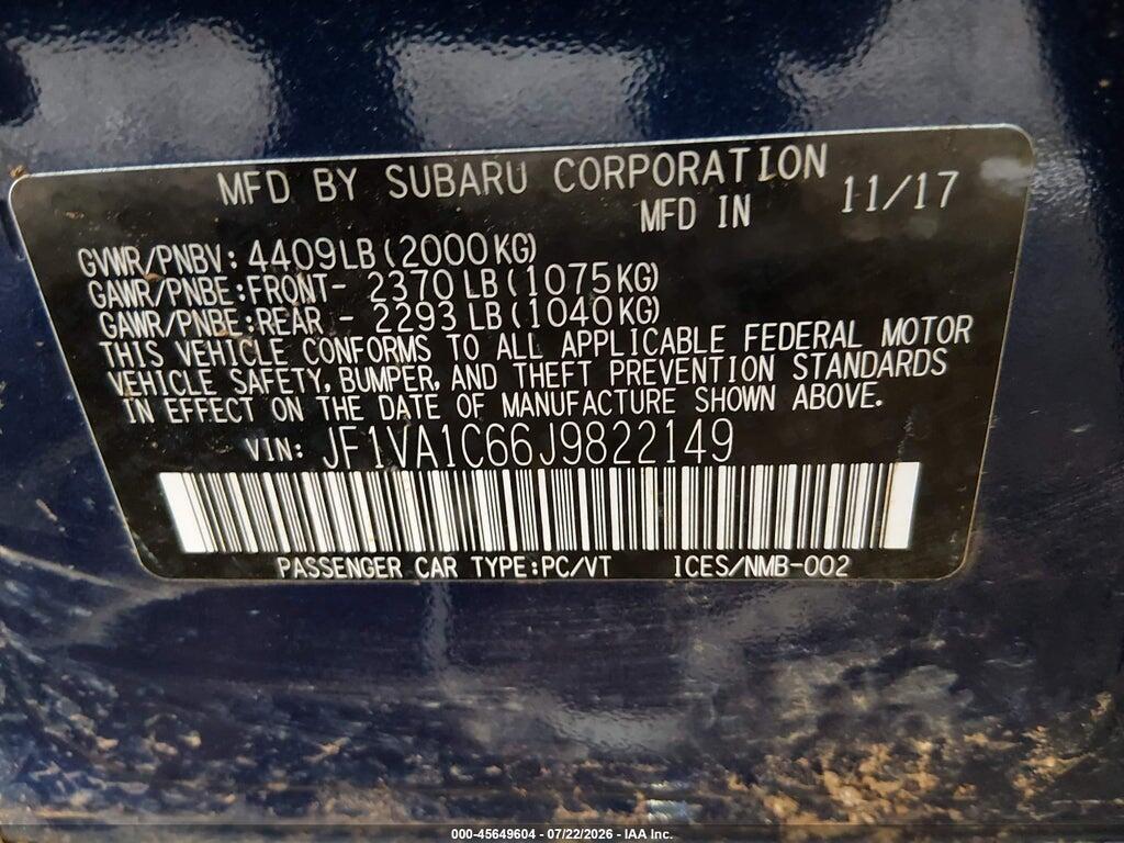 JF1VA1C66J9822149 2018 SUBARU WRX photo no. 9