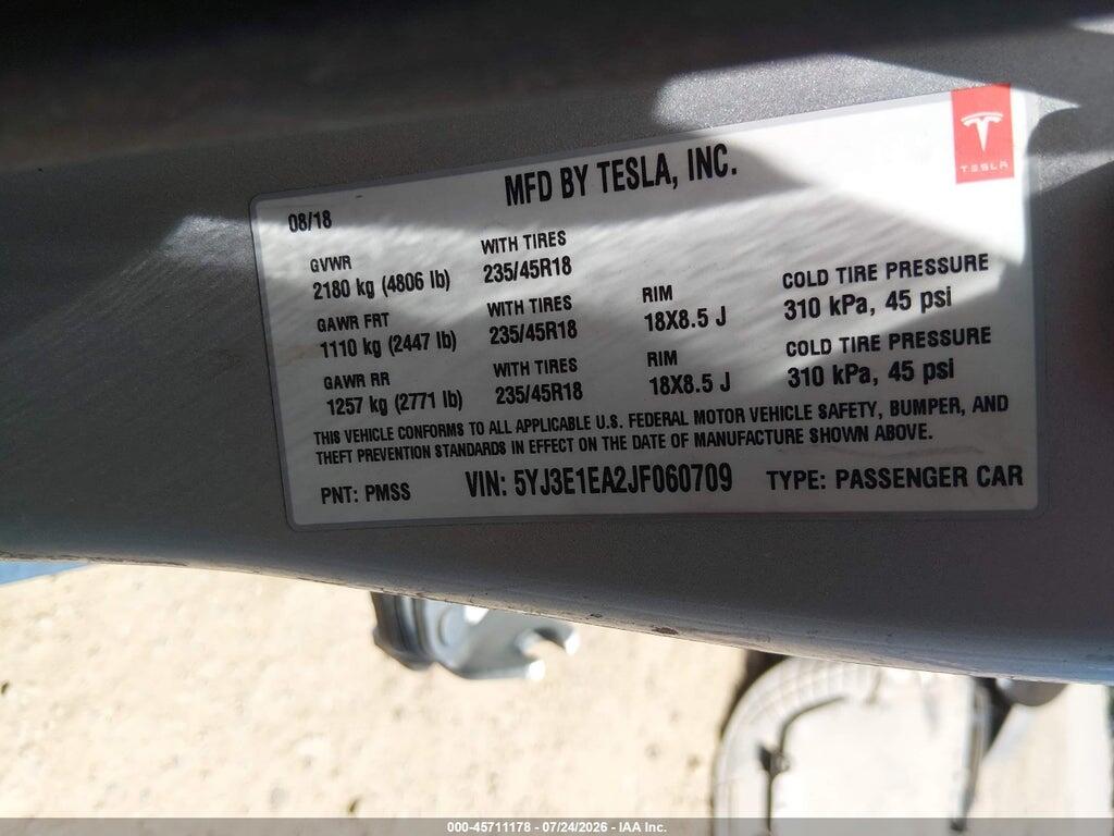 5YJ3E1EA2JF060709 2018 TESLA MODEL 3 photo no. 9