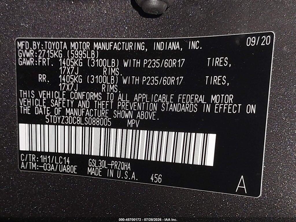 5TDYZ3DC8LS088005 2020 TOYOTA SIENNA photo no. 9