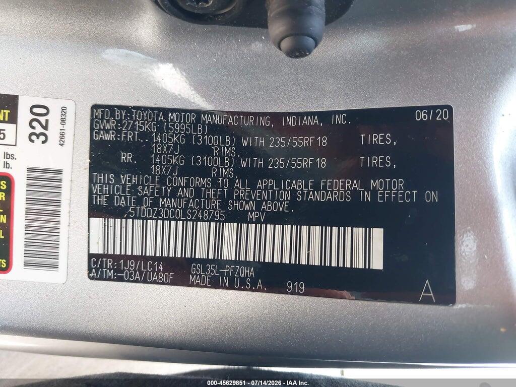 5TDDZ3DC0LS248795 2020 TOYOTA SIENNA photo no. 9