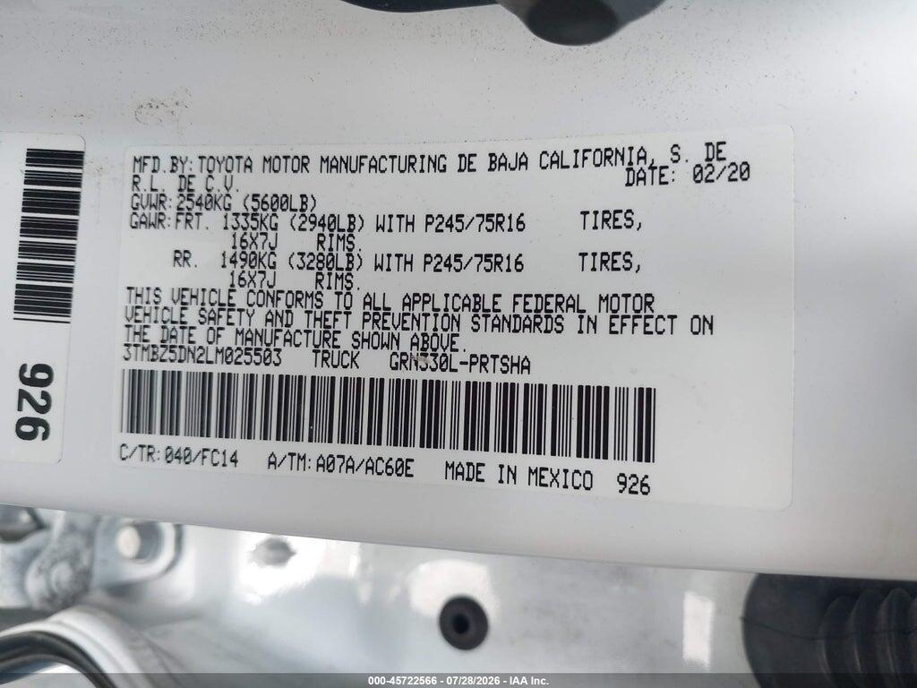 3TMBZ5DN2LM025503 2020 TOYOTA TACOMA photo no. 9