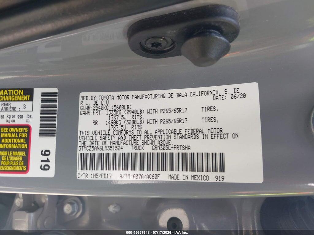 3TMCZ5AN6LM351524 2020 TOYOTA TACOMA photo no. 9