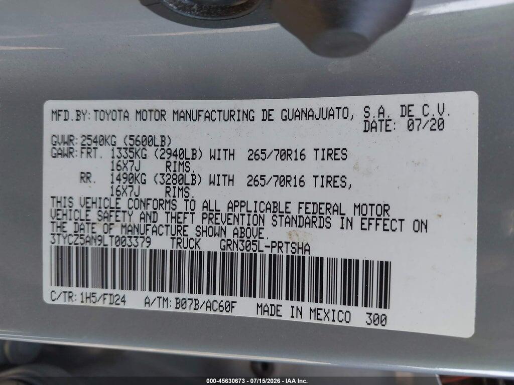 3TYCZ5AN9LT003379 2020 TOYOTA TACOMA photo no. 9