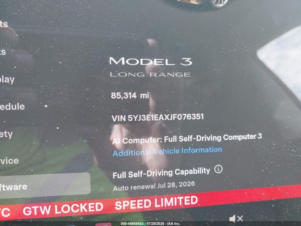 5YJ3E1EAXJF076351 2018 TESLA MODEL 3 photo no. 7
