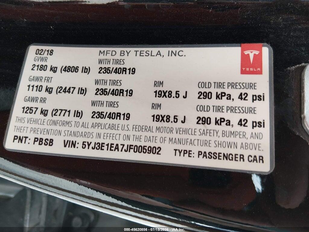 5YJ3E1EA7JF005902 2018 TESLA MODEL 3 photo no. 8