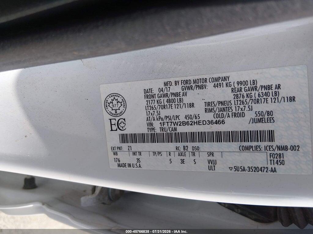 1FT7W2B62HED36466 2017 FORD F-250 photo no. 9