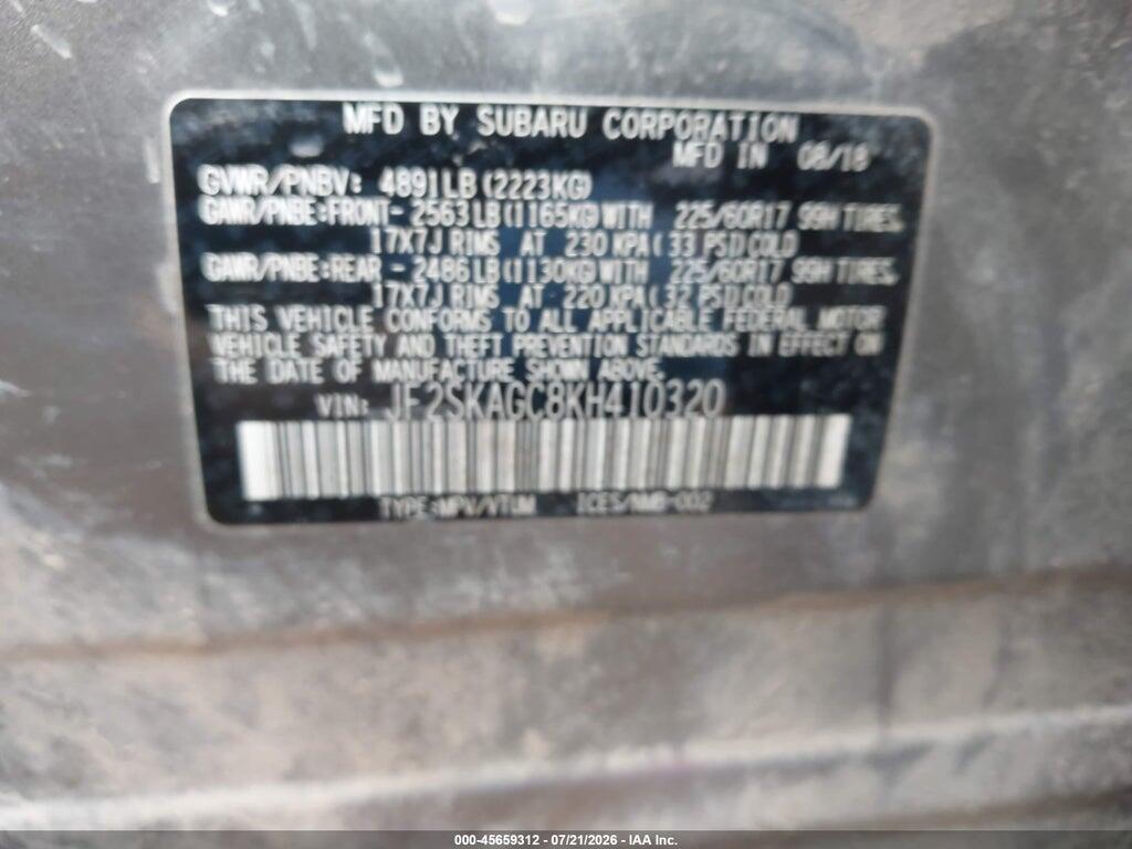 JF2SKAGC8KH410320 2019 SUBARU FORESTER photo no. 9