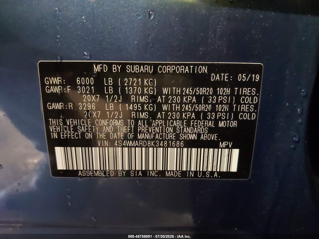 4S4WMARD8K3481686 2019 SUBARU ASCENT photo no. 9
