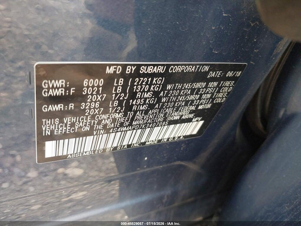 4S4WMAPD7K3407095 2019 SUBARU ASCENT photo no. 9