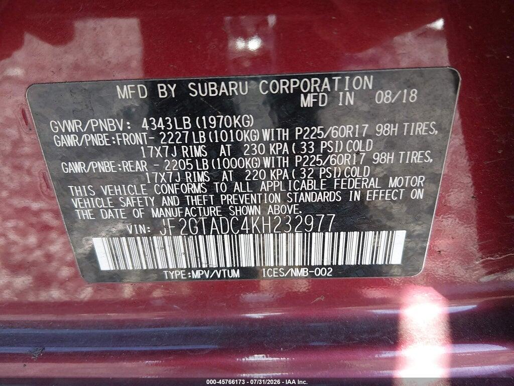 JF2GTADC4KH232977 2019 SUBARU CROSSTREK photo no. 9
