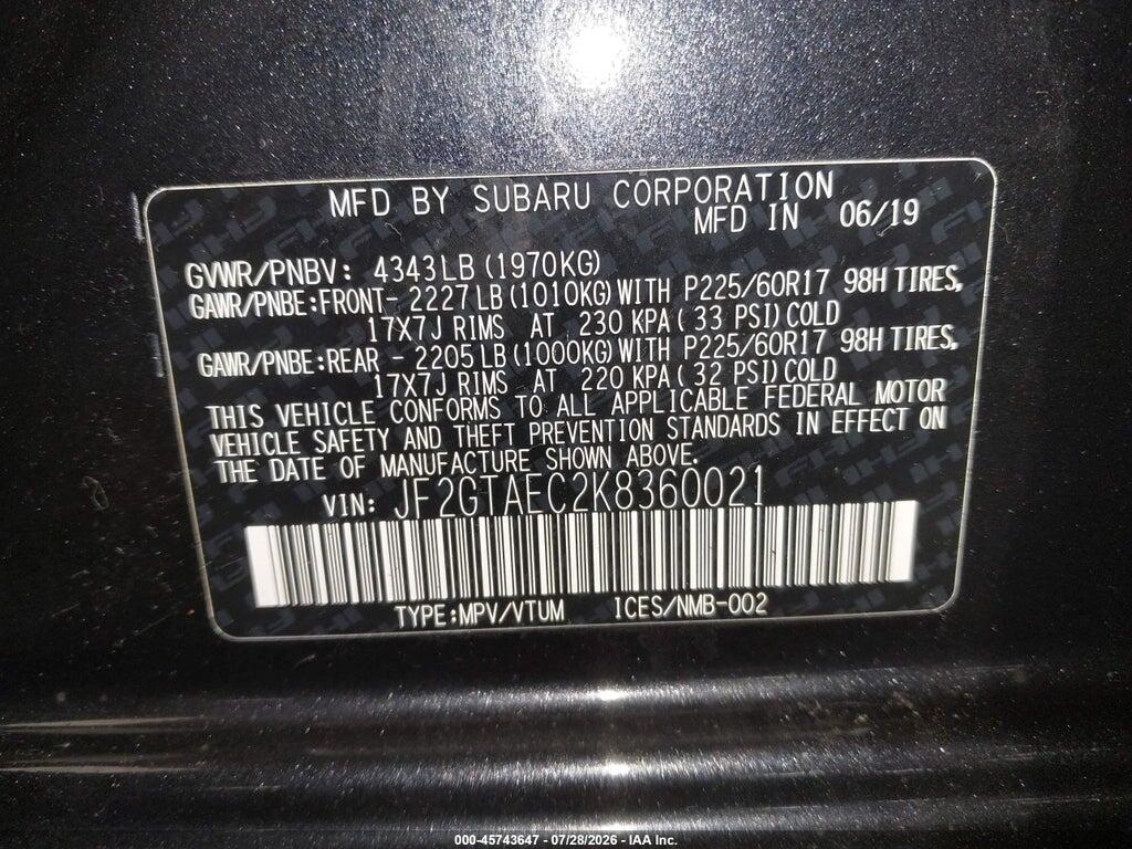 JF2GTAEC2K8360021 2019 SUBARU CROSSTREK photo no. 9