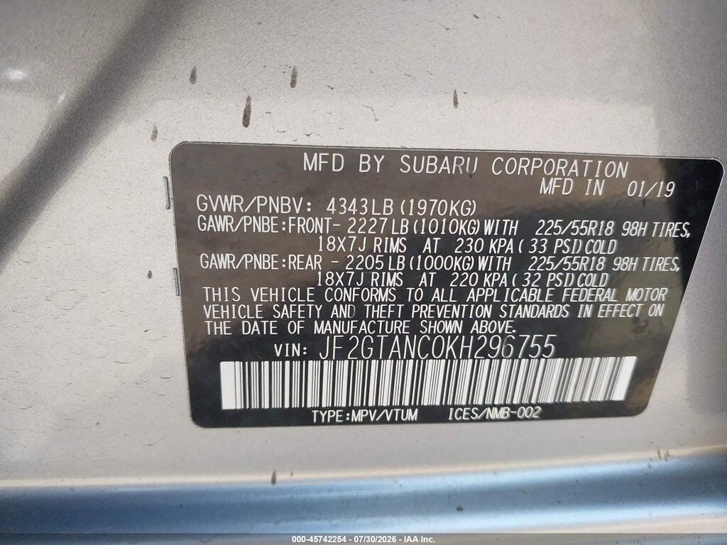 JF2GTANC0KH296755 2019 SUBARU CROSSTREK photo no. 9