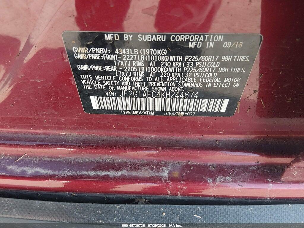 JF2GTAEC4KH244674 2019 SUBARU CROSSTREK photo no. 9