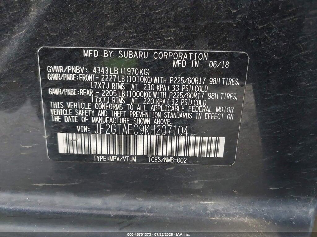 JF2GTAEC9KH207104 2019 SUBARU CROSSTREK photo no. 9