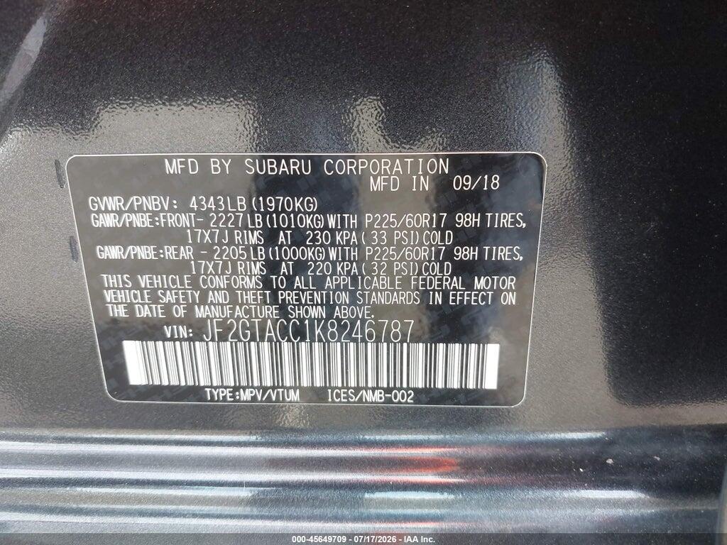 JF2GTACC1K8246787 2019 SUBARU CROSSTREK photo no. 9