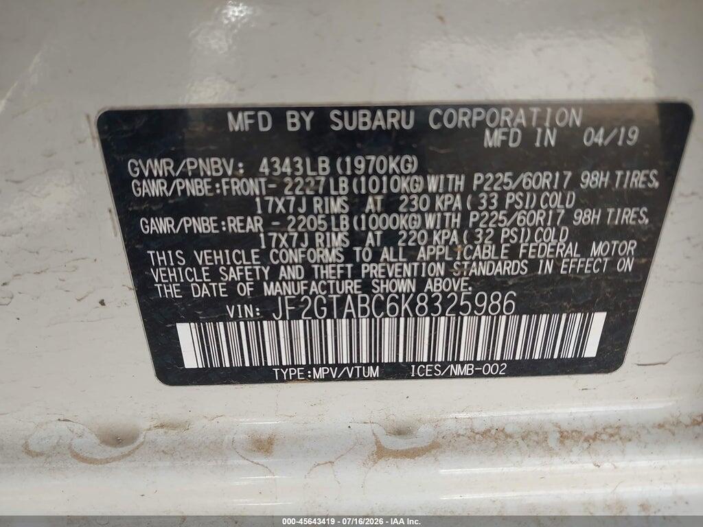 JF2GTABC6K8325986 2019 SUBARU CROSSTREK photo no. 9