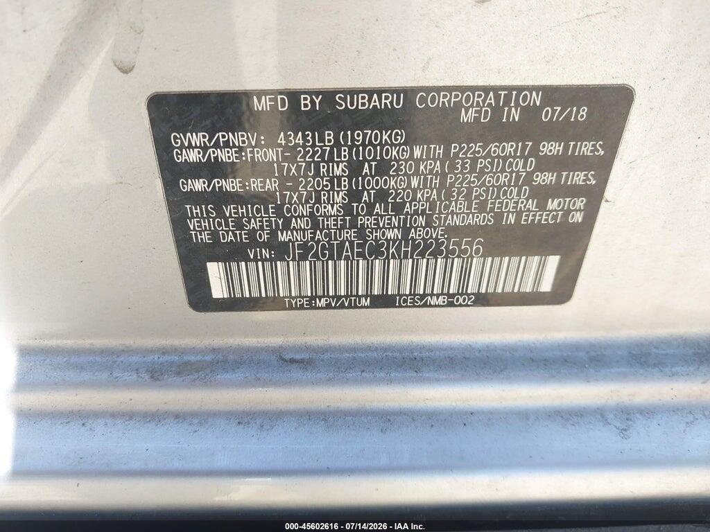 JF2GTAEC3KH223556 2019 SUBARU CROSSTREK photo no. 9