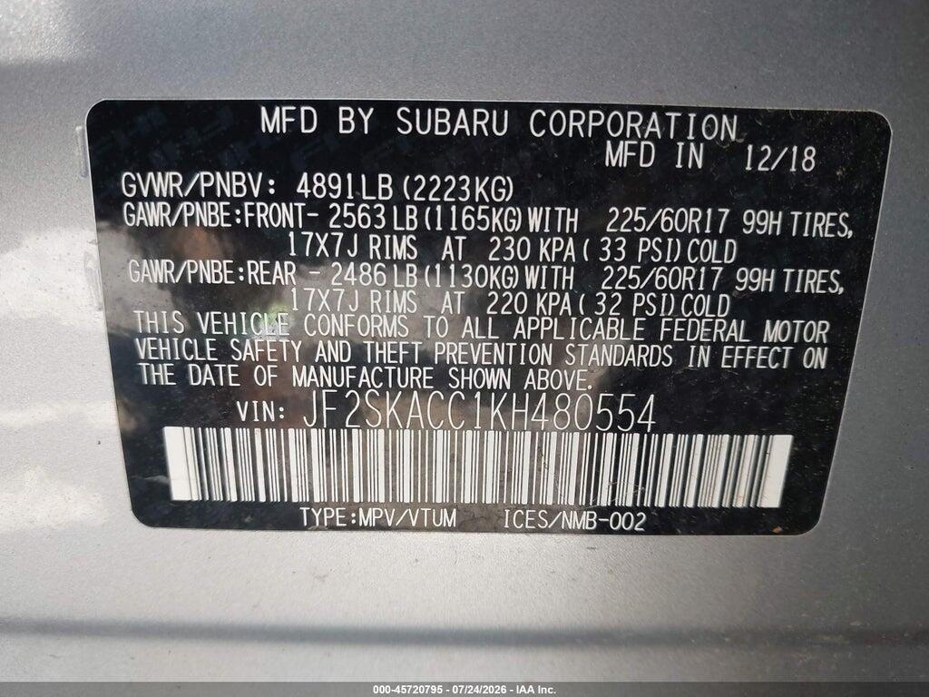 JF2SKACC1KH480554 2019 SUBARU FORESTER photo no. 9